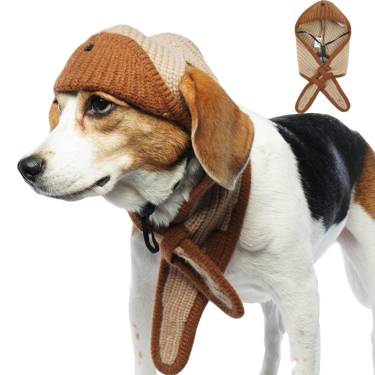 BRKURLEG Dog Hat Adjustable Winter Knit Dog Hats Soft Pet Hat with Ear Holes Cute Pet Christmas Hats Halloween Party Costume Head Wear Accessories Warm Dog Hats(BrownS)