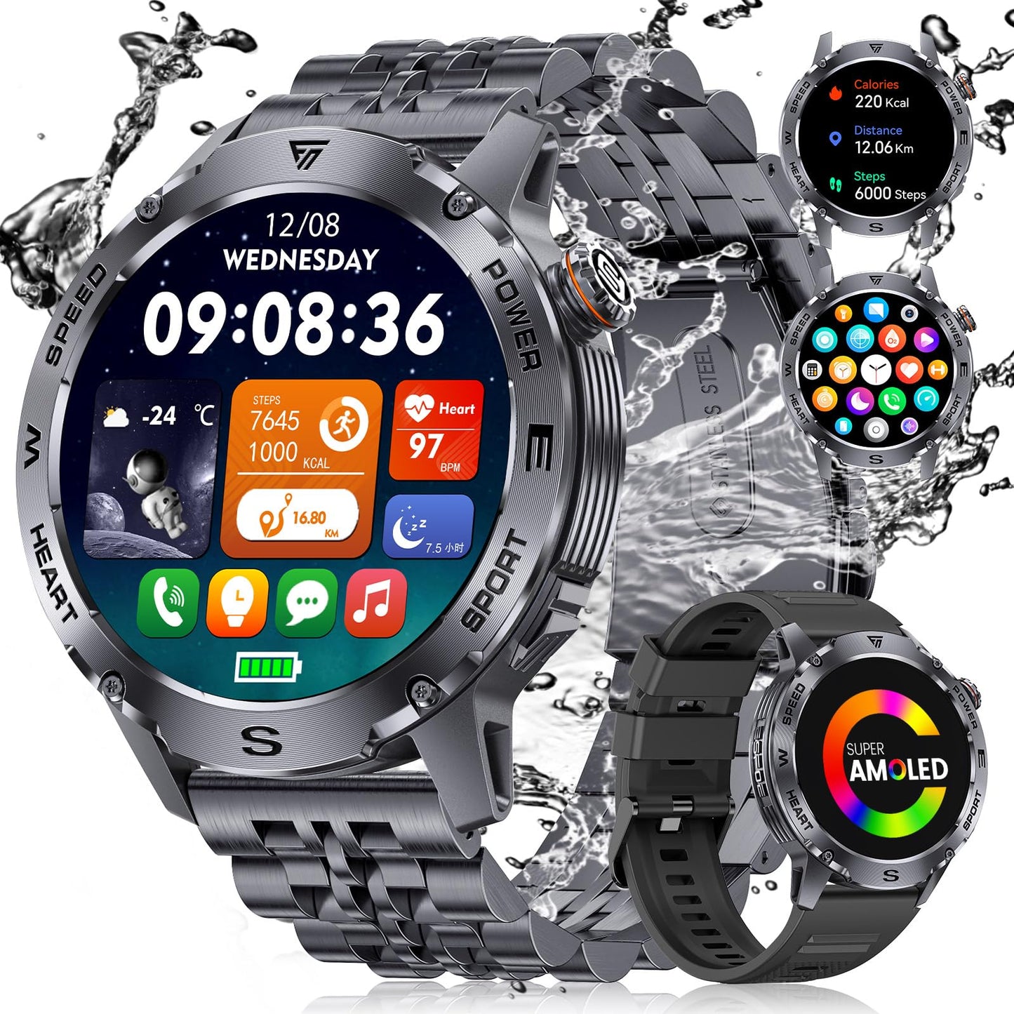 LIGE Smart Watches for Men (Answer/Make Call)  Fitness Tracker with 120+Sports Modes Military Smart watch for iOS Android 1.46"AMOLED Always-on Display 460mAh Large Capacity Battery/5ATM/Heart Rate